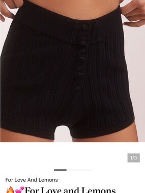 For Love And Lemons Black Ribbed High-Waist Button-Front Shorts